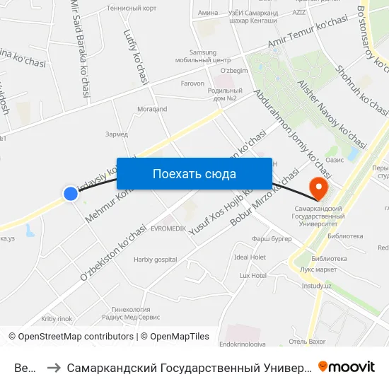 Bekat to Самаркандский Государственный Университет map