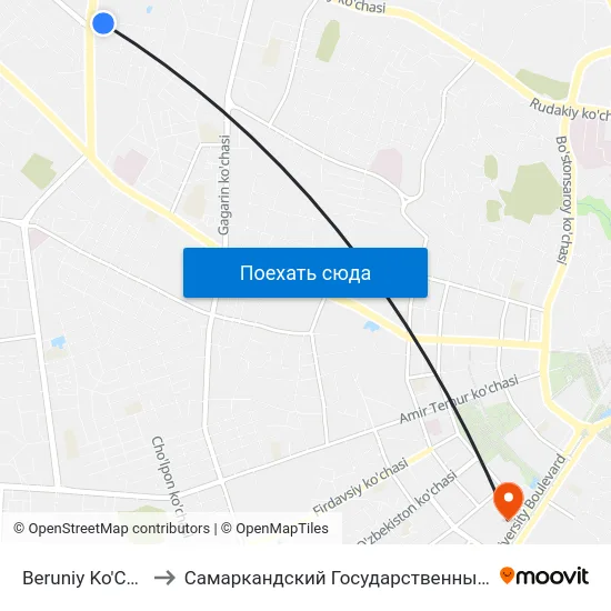 Beruniy Ko'Chasi, 71 to Самаркандский Государственный Университет map