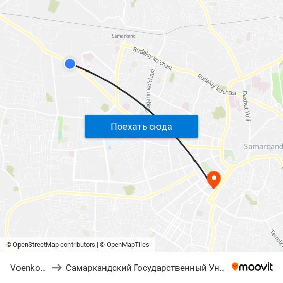Voenkomat to Самаркандский Государственный Университет map