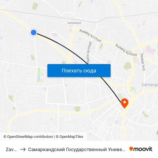 Zavod to Самаркандский Государственный Университет map