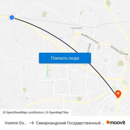 Voennii Gorodok to Самаркандский Государственный Университет map