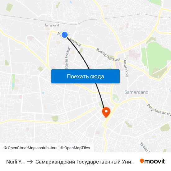 Nurli Yo'L to Самаркандский Государственный Университет map