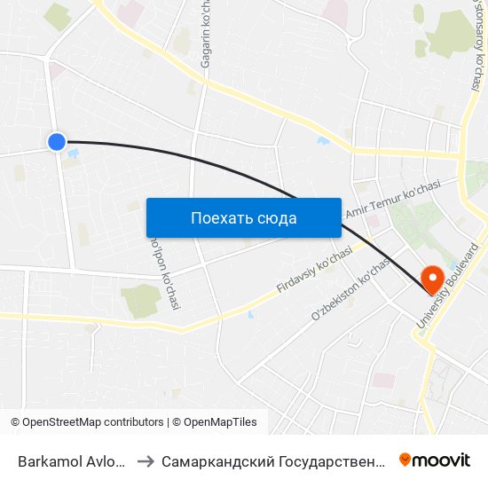 Barkamol Avlod Markasi to Самаркандский Государственный Университет map