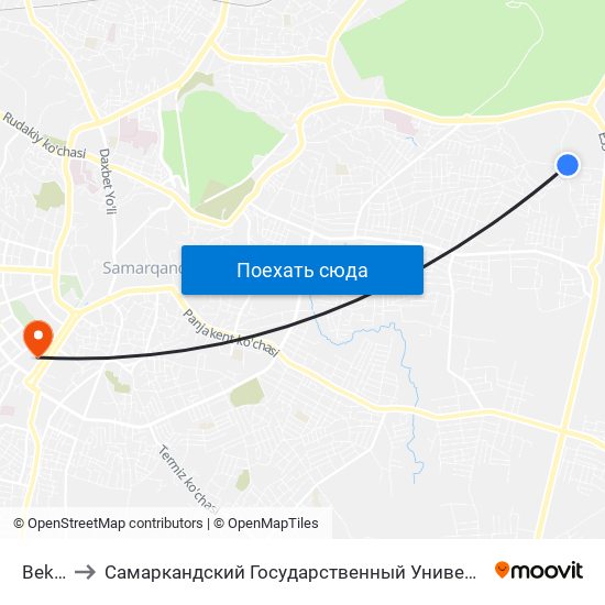 Bekat to Самаркандский Государственный Университет map