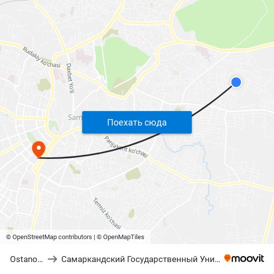 Ostanovka to Самаркандский Государственный Университет map