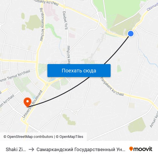 Shaki Zinda to Самаркандский Государственный Университет map