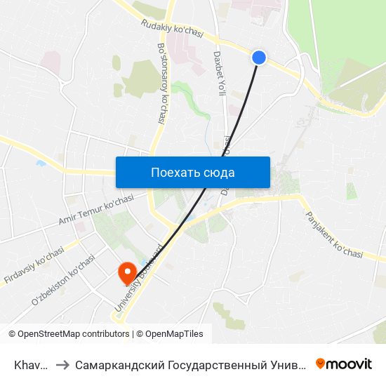 Khavasi to Самаркандский Государственный Университет map