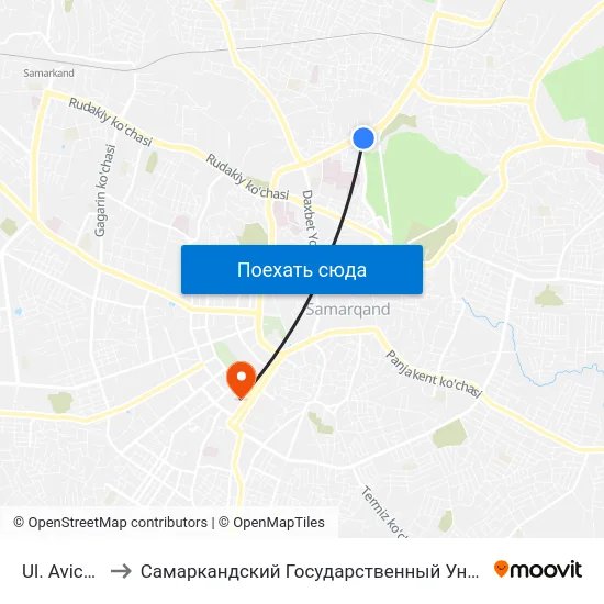 Ul. Avicenni to Самаркандский Государственный Университет map