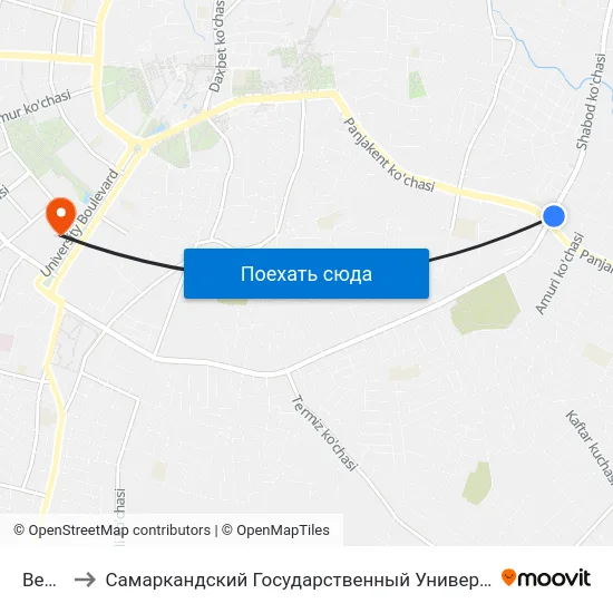Bekat to Самаркандский Государственный Университет map