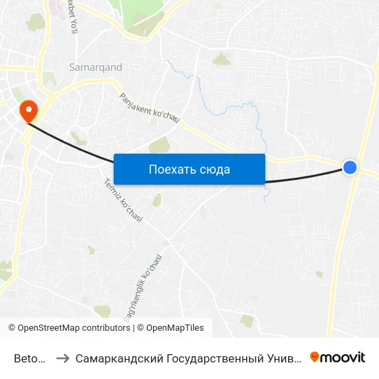 Betonka to Самаркандский Государственный Университет map