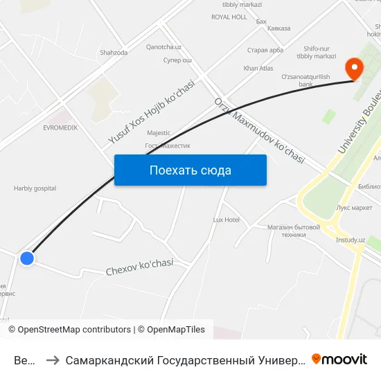 Bekat to Самаркандский Государственный Университет map