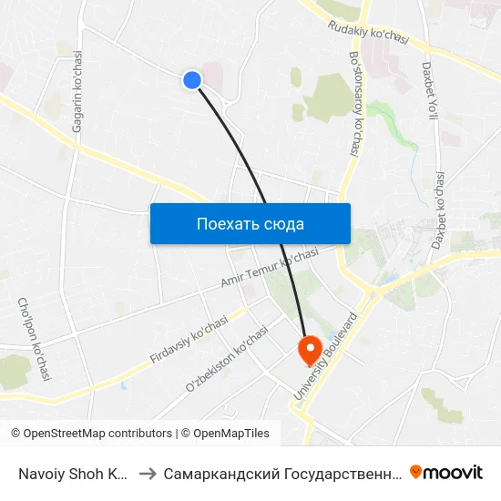 Navoiy Shoh Ko'Chasi, 1 to Самаркандский Государственный Университет map