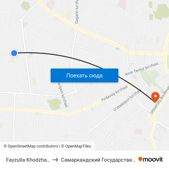 Fayzulla Khodzhayev Street, 4 to Самаркандский Государственный Университет map