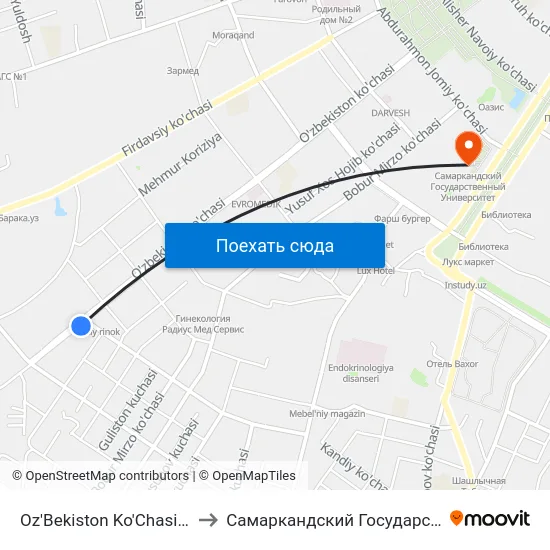 Oz'Bekiston Ko'Chasi / Sakkoki Ko'Chasi to Самаркандский Государственный Университет map