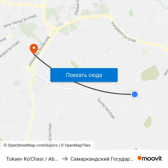 Tukaev Ko'Chasi / Abdullo Qahor Ko'Chasi to Самаркандский Государственный Университет map
