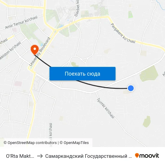 O'Rta Maktab 31 to Самаркандский Государственный Университет map