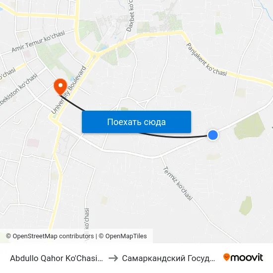 Abdullo Qahor Ko'Chasi / Sadriddin Ayni Ko'Chasi to Самаркандский Государственный Университет map