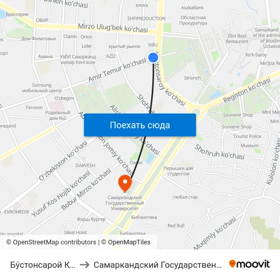Бўстонсарой Кўчаси, 89 to Самаркандский Государственный Университет map