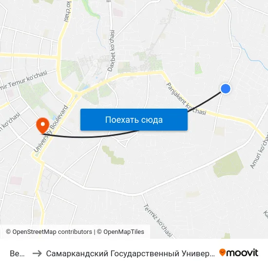 Bekat to Самаркандский Государственный Университет map