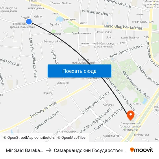 Mir Said Baraka Street, 21 to Самаркандский Государственный Университет map