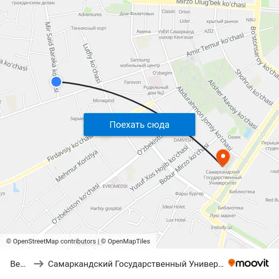 Bekat to Самаркандский Государственный Университет map