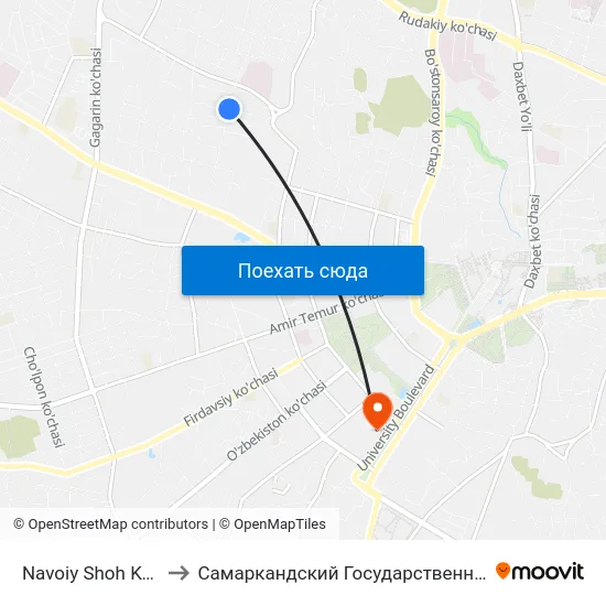 Navoiy Shoh Ko'Chasi, 1 to Самаркандский Государственный Университет map