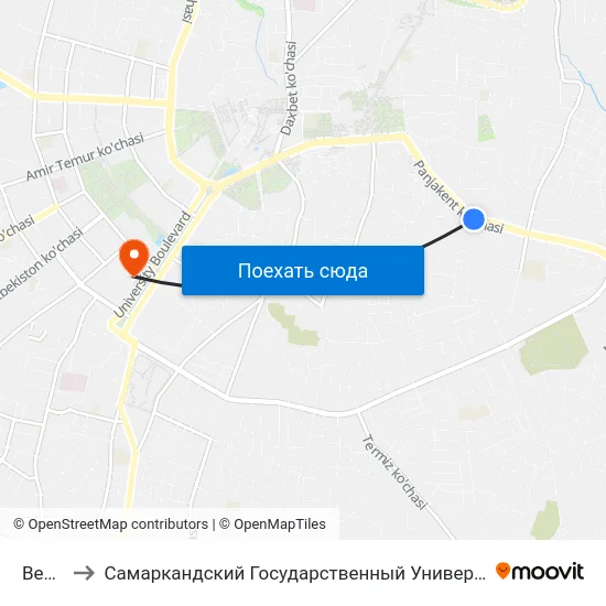 Bekat to Самаркандский Государственный Университет map