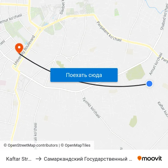 Kaftar Street, 2 to Самаркандский Государственный Университет map