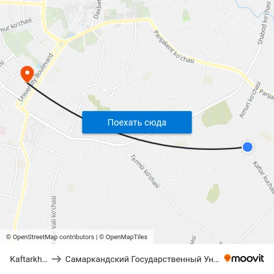 Kaftarkhona to Самаркандский Государственный Университет map