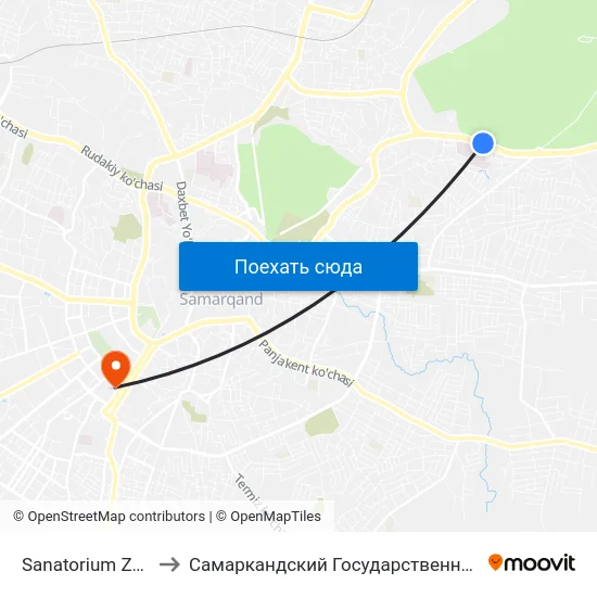 Sanatorium Zarafshan to Самаркандский Государственный Университет map