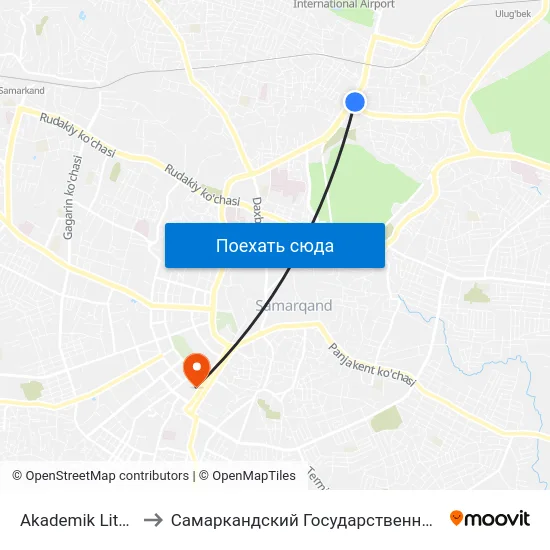 Akademik Litsey Nº 1 to Самаркандский Государственный Университет map