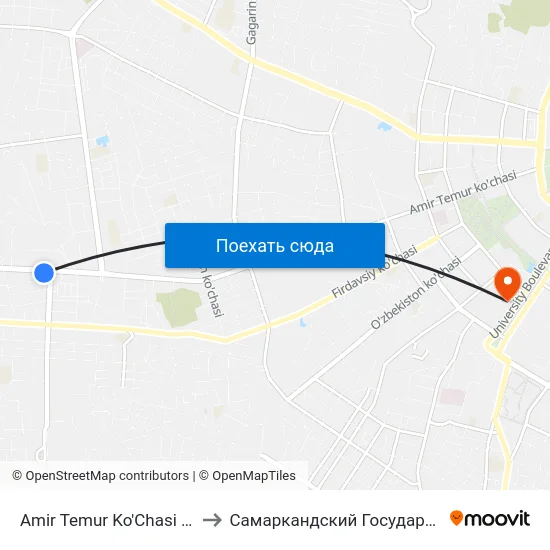 Amir Temur Ko'Chasi / Turkiston Ko'Chasi to Самаркандский Государственный Университет map