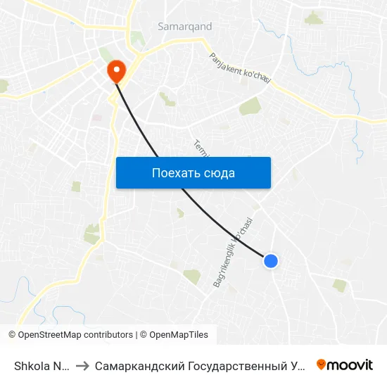 Shkola Nº 37 to Самаркандский Государственный Университет map