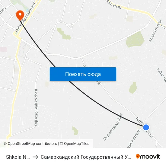 Shkola Nº 21 to Самаркандский Государственный Университет map