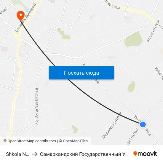Shkola Nº 21 to Самаркандский Государственный Университет map