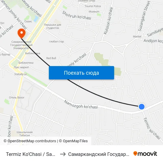 Termiz Ko'Chasi / Sadriddin Ayni Ko'Chasi to Самаркандский Государственный Университет map