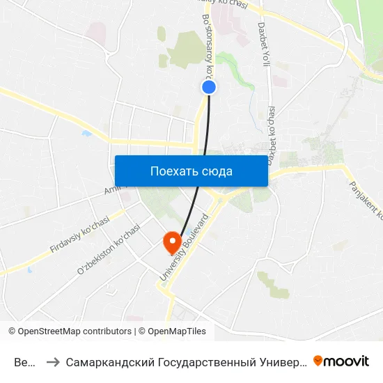 Bekat to Самаркандский Государственный Университет map