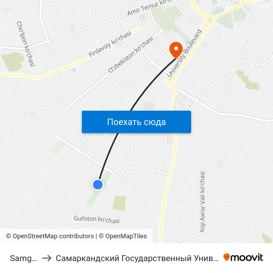 Samgasi to Самаркандский Государственный Университет map