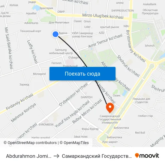 Abdurahmon Jomiy Ko'Chasi, 45 to Самаркандский Государственный Университет map