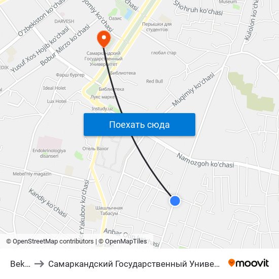 Bekat to Самаркандский Государственный Университет map