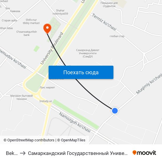 Bekat to Самаркандский Государственный Университет map