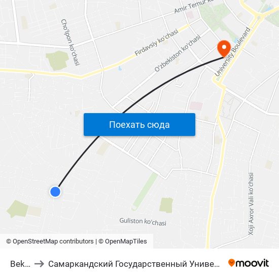 Bekat to Самаркандский Государственный Университет map