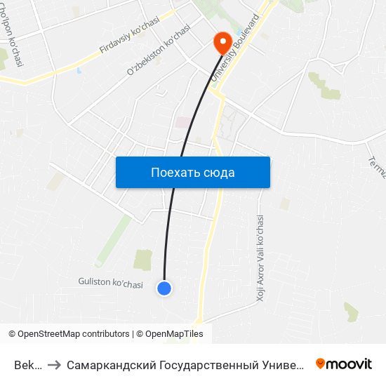 Bekat to Самаркандский Государственный Университет map