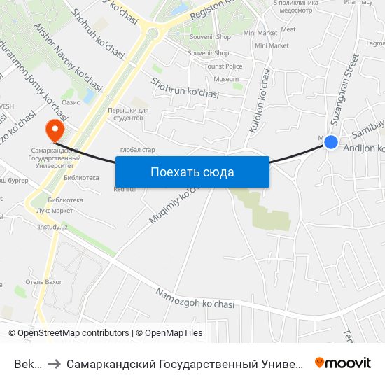 Bekat to Самаркандский Государственный Университет map