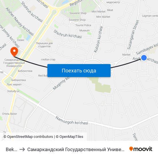 Bekat to Самаркандский Государственный Университет map