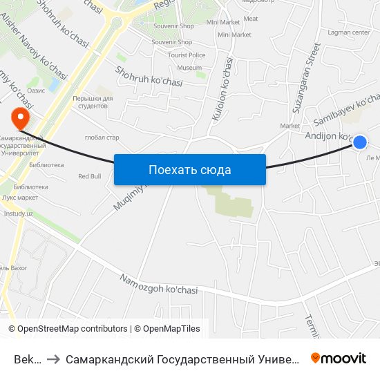 Bekat to Самаркандский Государственный Университет map