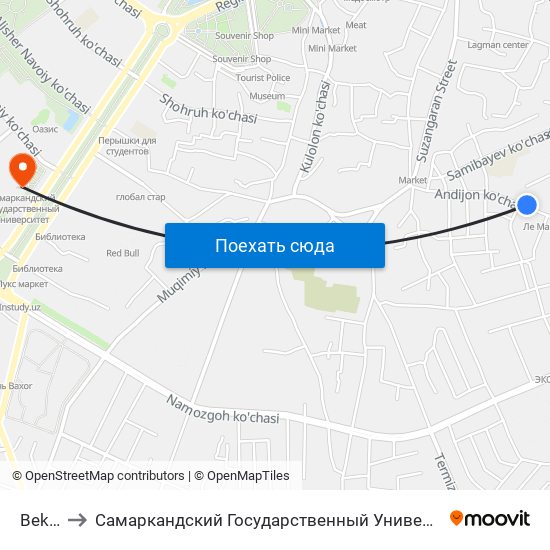 Bekat to Самаркандский Государственный Университет map