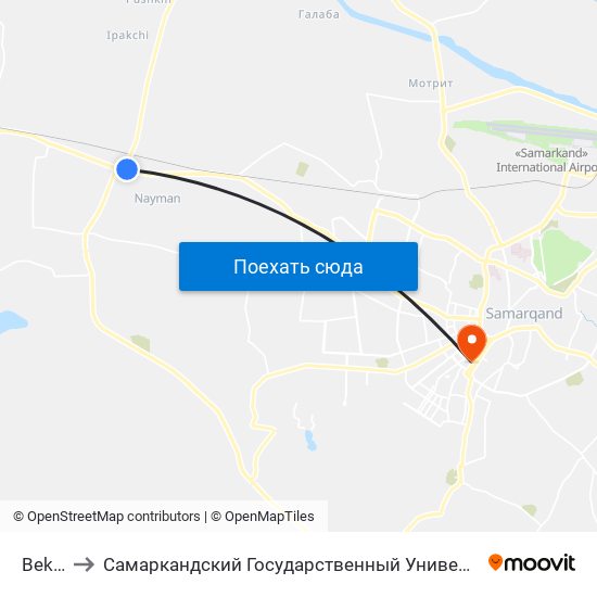 Bekat to Самаркандский Государственный Университет map