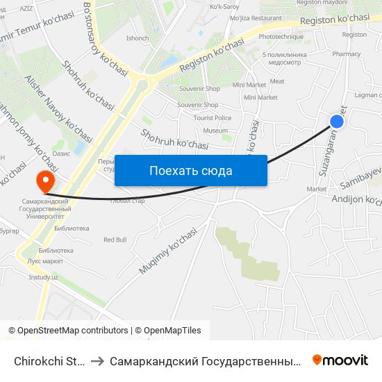 Chirokchi Street, 4 to Самаркандский Государственный Университет map