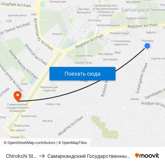 Chirokchi Street, 4 to Самаркандский Государственный Университет map